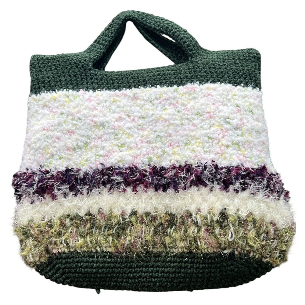 Handmade Crochet Tote Bag OOAK Boho Textured Upcycled Ecko Lining Artisan Purse